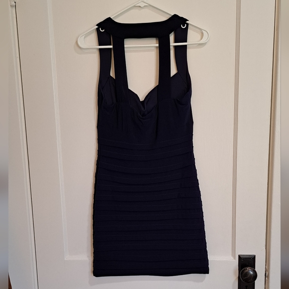 COPY - B Darlin Navy Blue Heartneck Bodycon Mini Cocktail Dress Size 12 - Picture 4 of 6